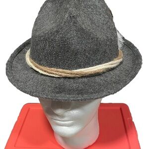 EHG Alpen Gray Hat Medium Wool Fedora Bavarian German Headwear Feather Rope Cap